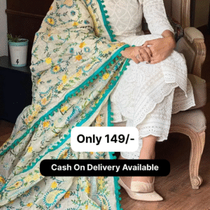 Chikankari Off White Kurta and Pant Set with Printed Chanderi Dupatta