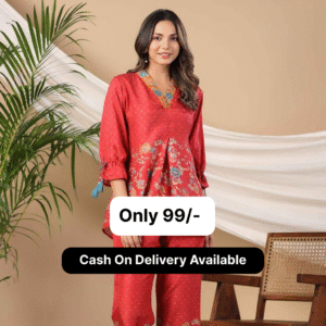 Floral Printed Poly Muslin Red Co-Ord Set