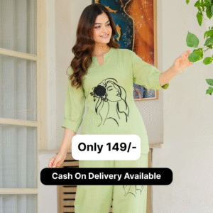 Green Embroidered Cotton Slub Co-Ord Set