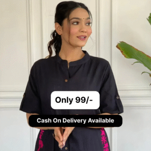 Black Embroidered Cotton Kurta and Palazzo Set