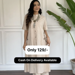 Foggy Grey Embroidered Cotton Kurta and Palazzo Set