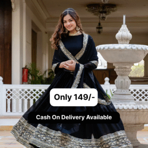 BLACK BLOOMING EMBROIDERED GOWN WITH DUPATTA