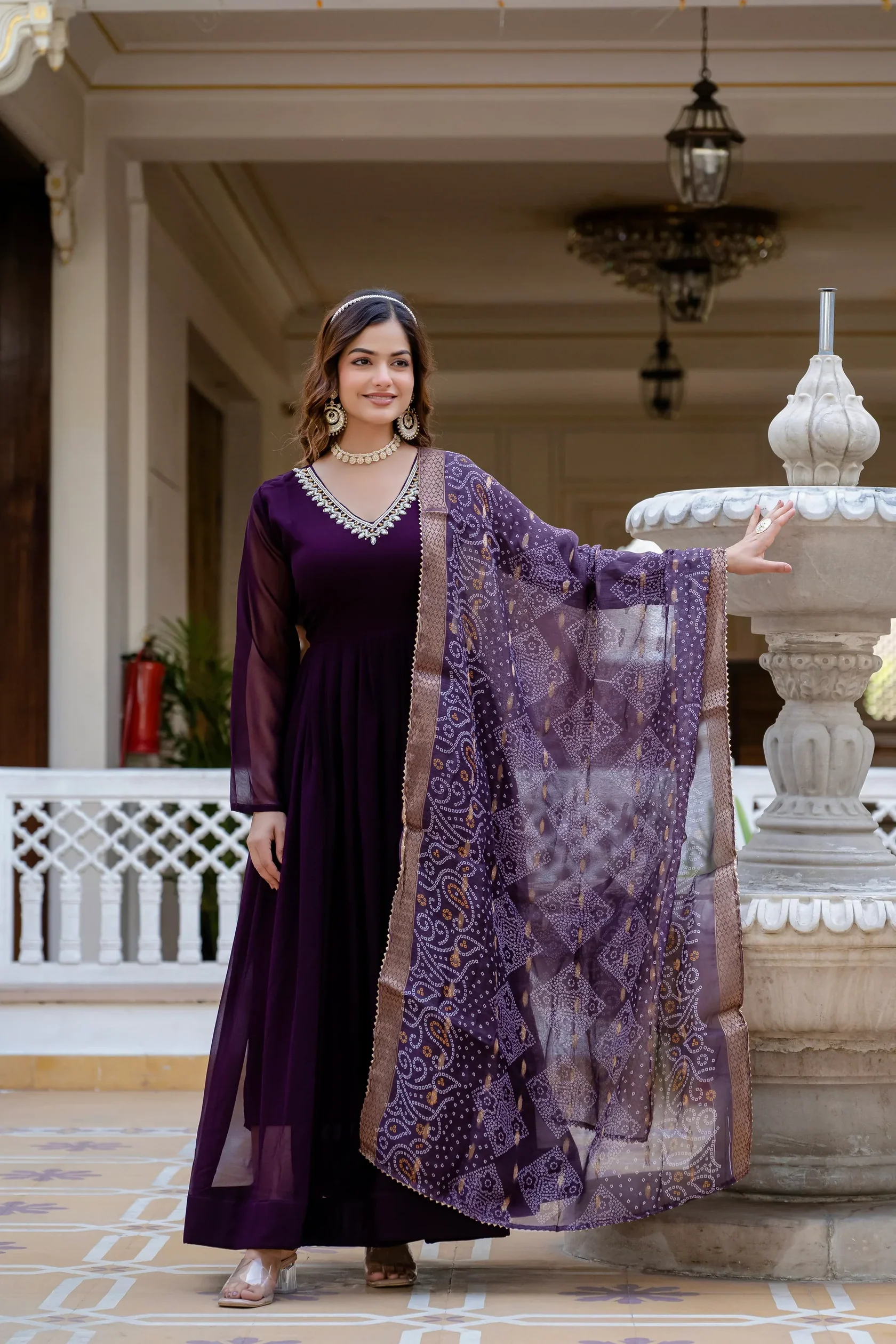 PEARL HANDWORK GOWN WITH PRINTED JEQUARD BORDER DUPATTA - Image 2